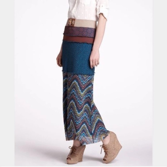 Anthropologie Weston Wear Mixed Print Bohemian Maxi Skirt Large - Picture 2 of 10